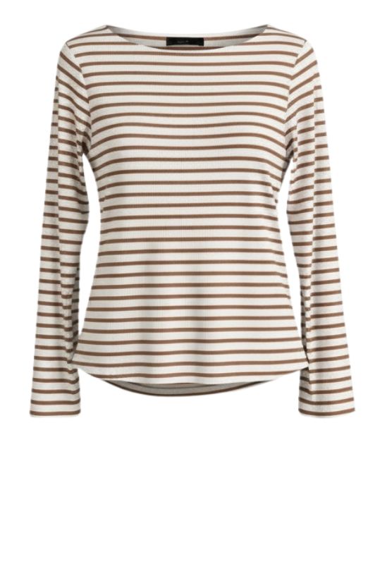 OM-HU Bisma bluse | Langærmet t-shirt strib hvid med brun I Dresslab