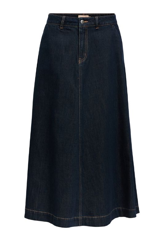 Object Isira skirt I Lang a-shape denim nederdel i mørk vask