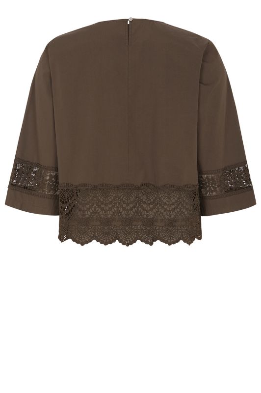 Tooday Alba bluse med blondebort i mørkebrun I Dresslab