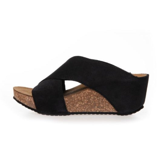 Copenhagen Shoes Frances sandal I Sort ruskind med kilehæl