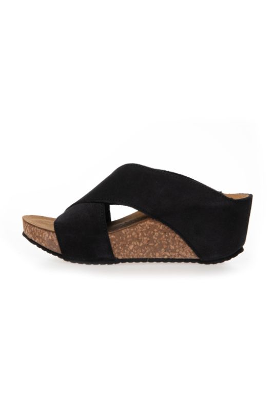 Copenhagen Shoes Frances sandal I Sort ruskind med kilehæl