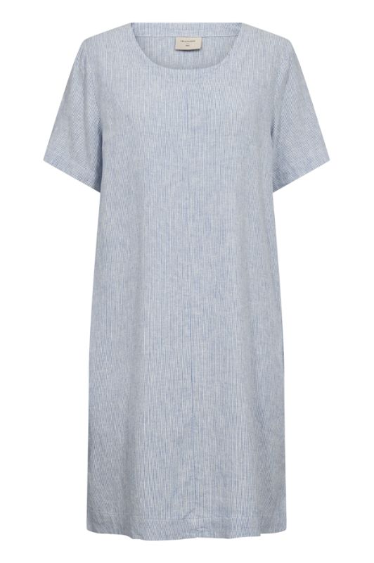 Freequent Lava dress | Stribet hørkjole i navy I Dresslab