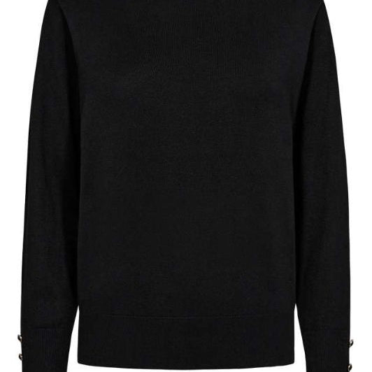 FreeQuent Katie pullover | Sort strik med similiknapper