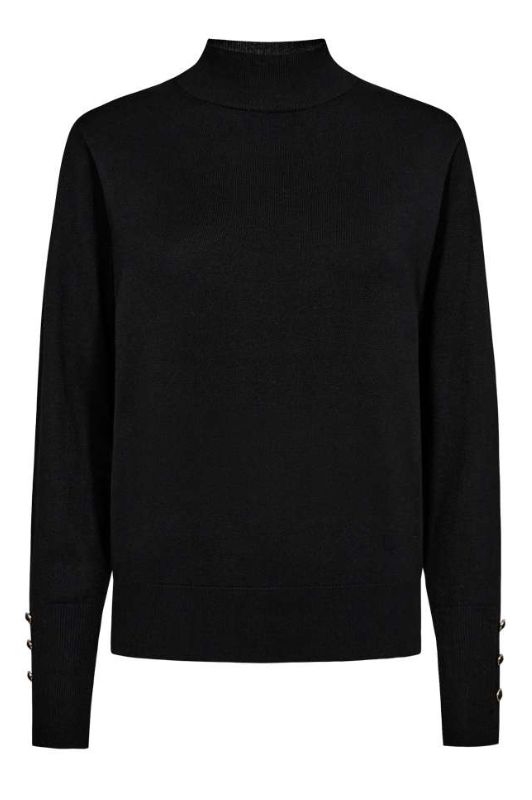 FreeQuent Katie pullover | Sort strik med similiknapper