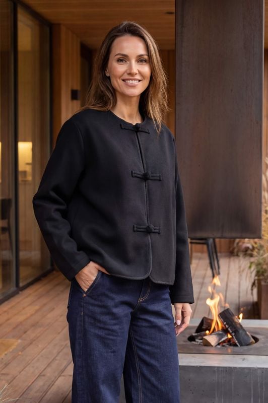 Prepair Lucinda jakke I Sort fleece jakke med dekorative knudelukninger