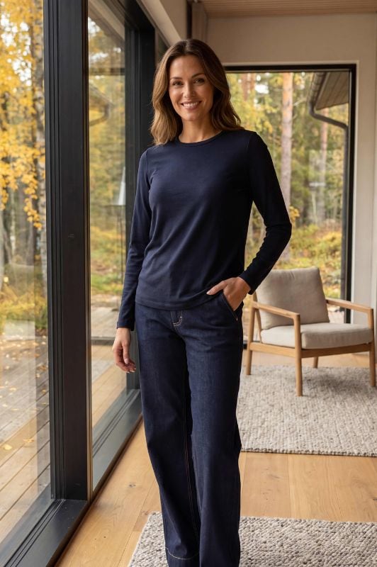 Prepair Bibiane T-shirt  i Blød langærmet basic i marineblå