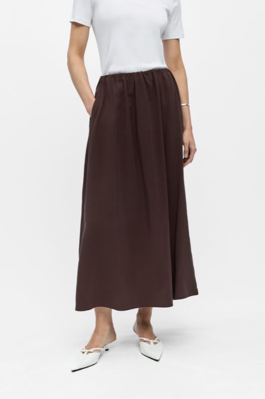 Object Fia midi skirt I Cool klassisk nederdel med lommer i brun