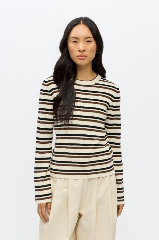 Object Ester pullover I Strikbluse i creme med striber