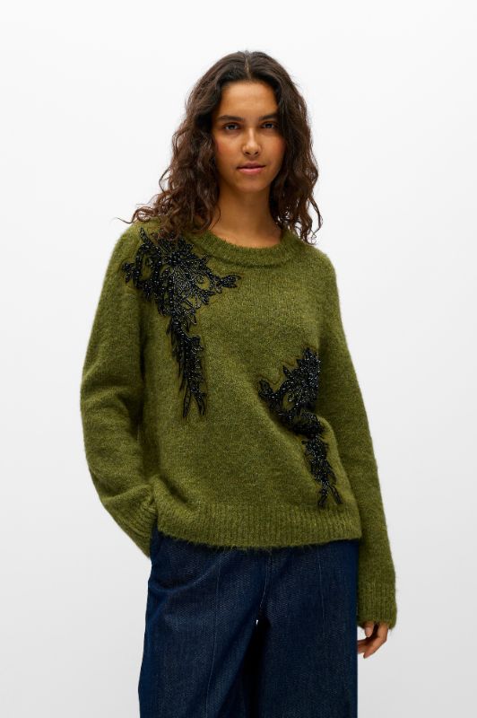 Object Melea knit I Grøn strik med sorte perler