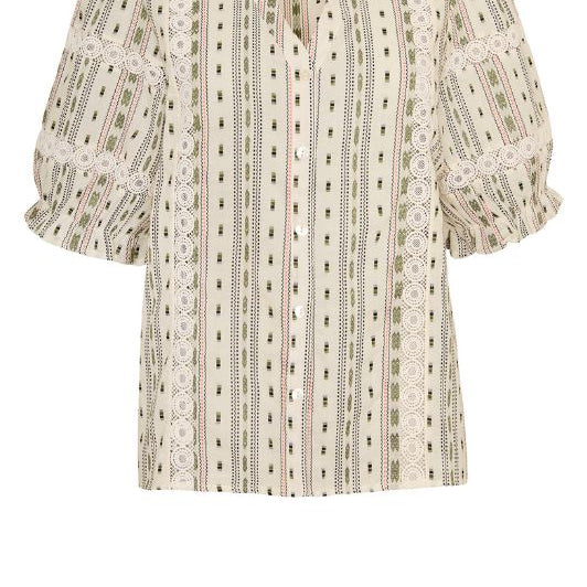 Ofelia Henna shirt I Fin jaquard top med crochet bånd