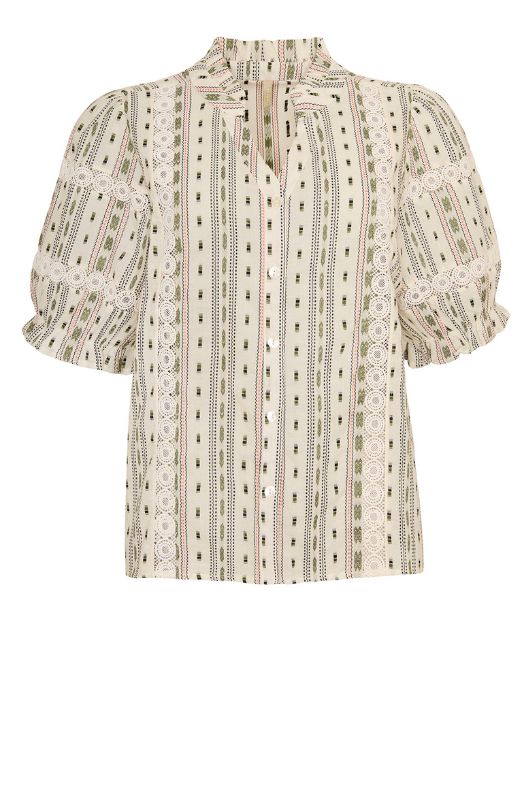Ofelia Henna shirt I Fin jaquard top med crochet bånd