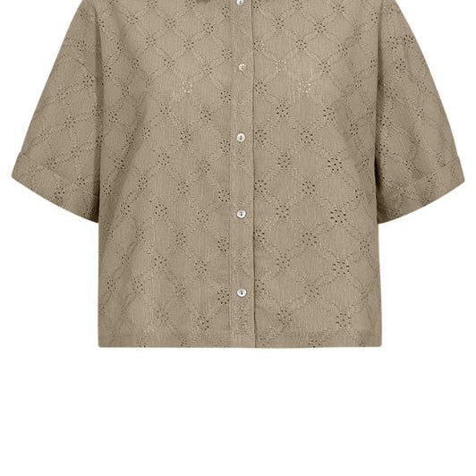 Freequent Mirna bluse I Pointelle skjorte i sand I Dresslab