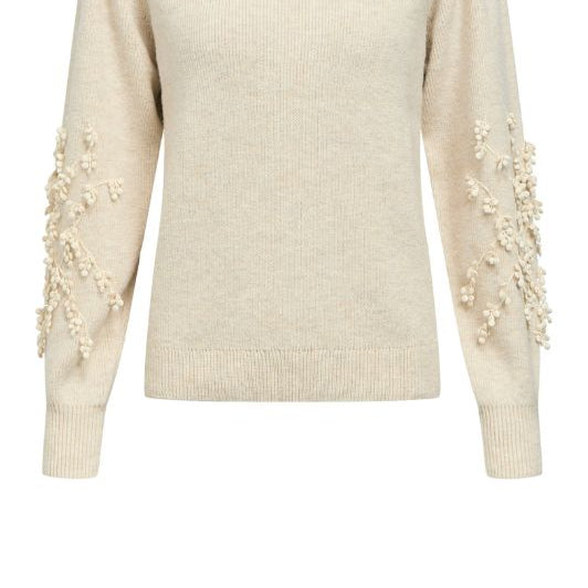 Object Lucca pullover I Strikbluse i creme med blomsterbroderi