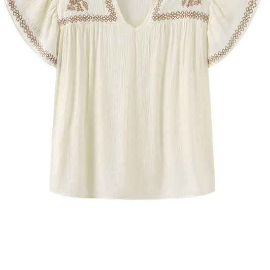 Luxzuz Vika bluse I Creme sommerbluse med kontrast broderi
