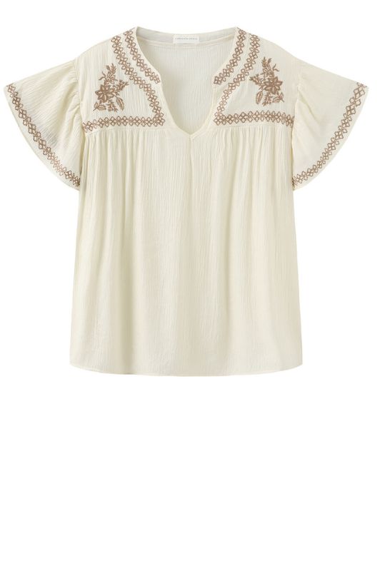 Luxzuz Vika bluse I Creme sommerbluse med kontrast broderi