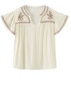 Luxzuz Vika bluse I Creme sommerbluse med kontrast broderi