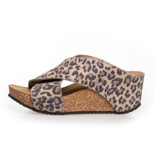 Copenhagen Shoes Frances sandal I Leopard ruskind med kilehæl