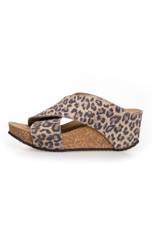 Copenhagen Shoes Frances sandal I Leopard ruskind med kilehæl