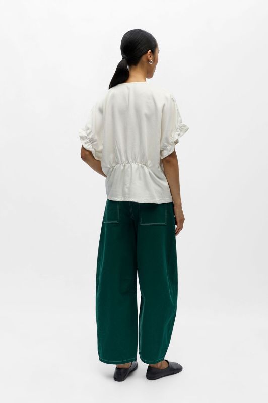 Object Frame V-neck creme bluse med korte ærmer