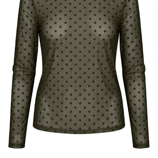Luxzuz Dot mesh t-shirt I Army prikket meshbluse