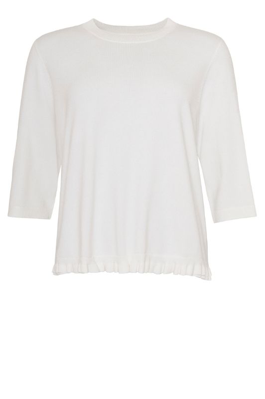 Ofelia Clera strik t-shirt med flæsekant i hvid I Dresslab