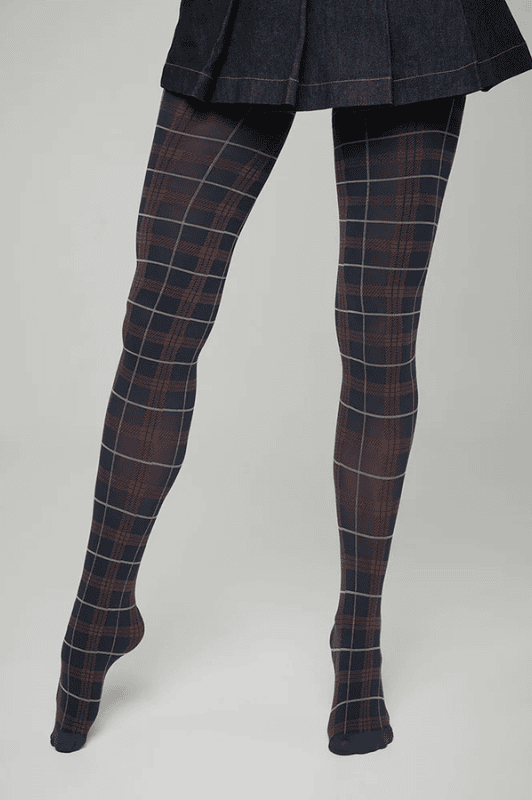 Sneaky Fox tights - Katy strømpebuks ternet marine og kastanjefarvet