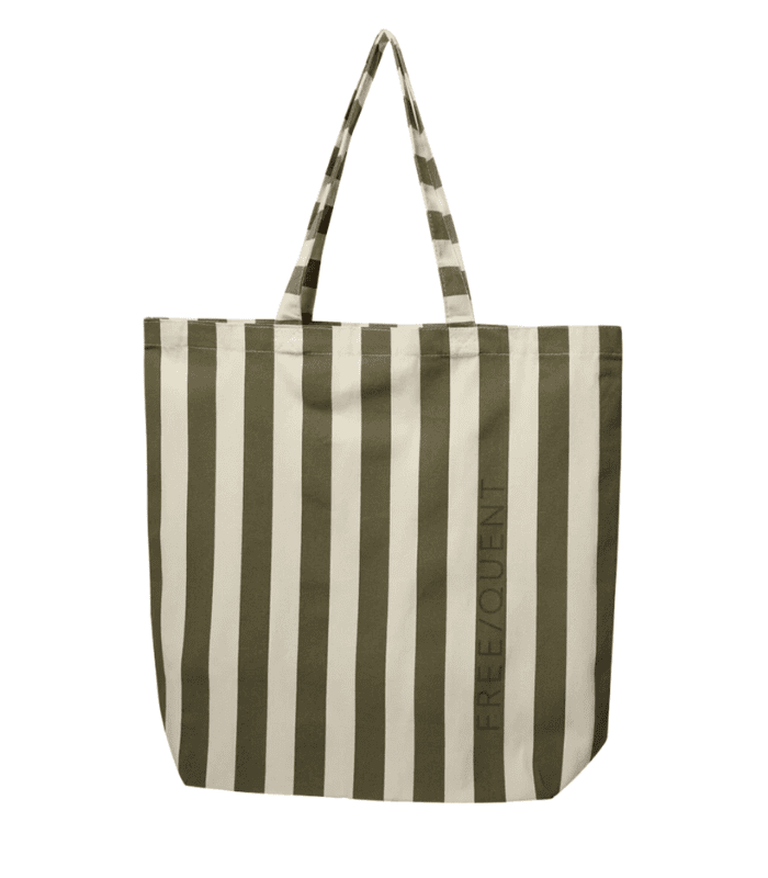 FreeQuent Shopping bag | Canvastaske | Grøn og hvide striber med logo