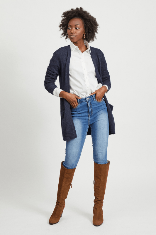 VILA Viril Cardigan kort | Lækker blød strikcardigan i klassisk marineblå | Bestseller