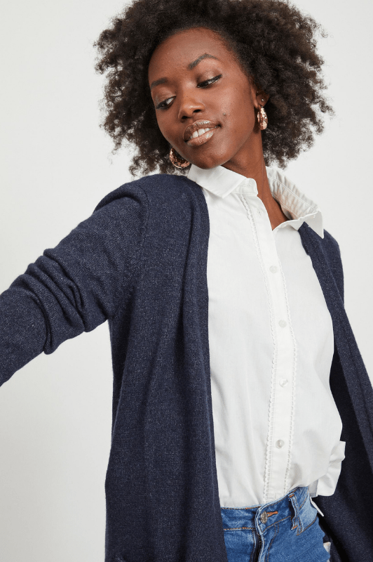 VILA Viril Cardigan kort | Lækker blød strikcardigan i klassisk marineblå | Bestseller