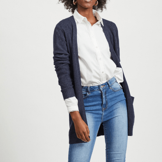VILA Viril Cardigan kort | Lækker blød strikcardigan i klassisk marineblå | Bestseller