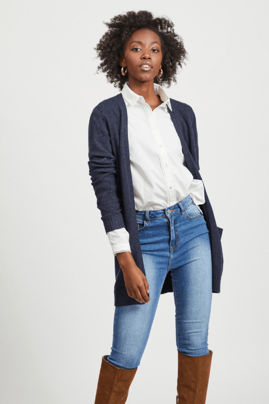VILA Viril Cardigan kort | Lækker blød strikcardigan i klassisk marineblå | Bestseller