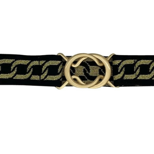 Just d'lux Lurex belt | Elastikbælte | Sort/guld med kædemønster