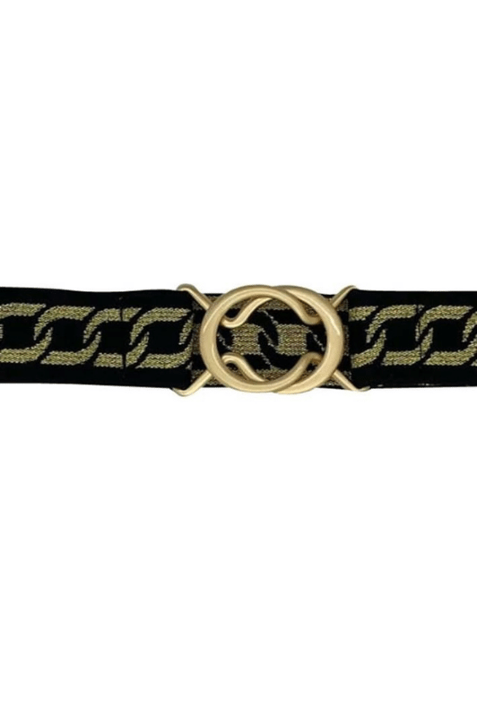 Just d'lux Lurex belt | Elastikbælte | Sort/guld med kædemønster
