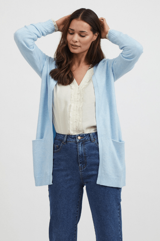 VILA Viril Cardigan kort | Lækker blød strikcardigan i flot lyseblå farve | Bestseller